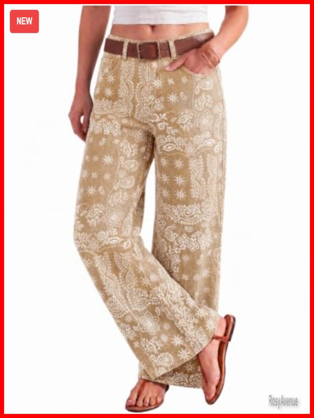 Boho Wide Leg Baggy Jeans High Waist Floral Denim